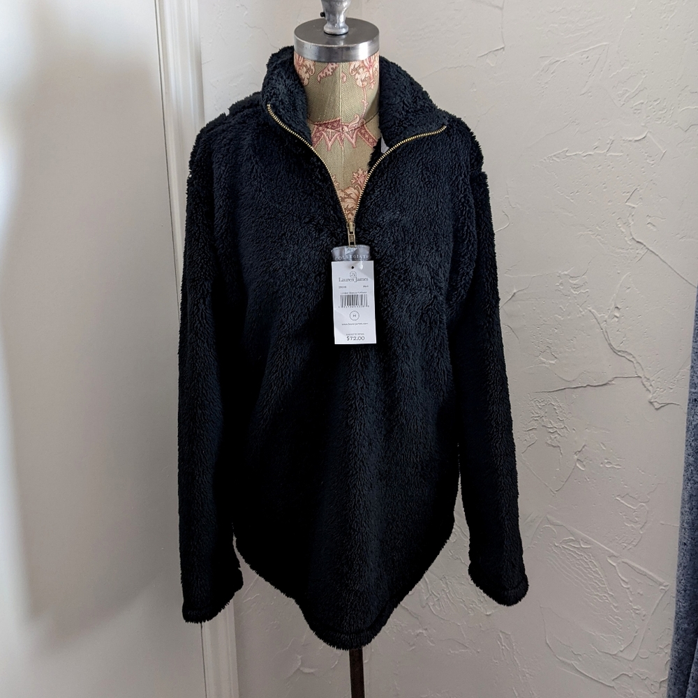 Lauren James Black Linden Sherpa lined Pullover Zip M fleece